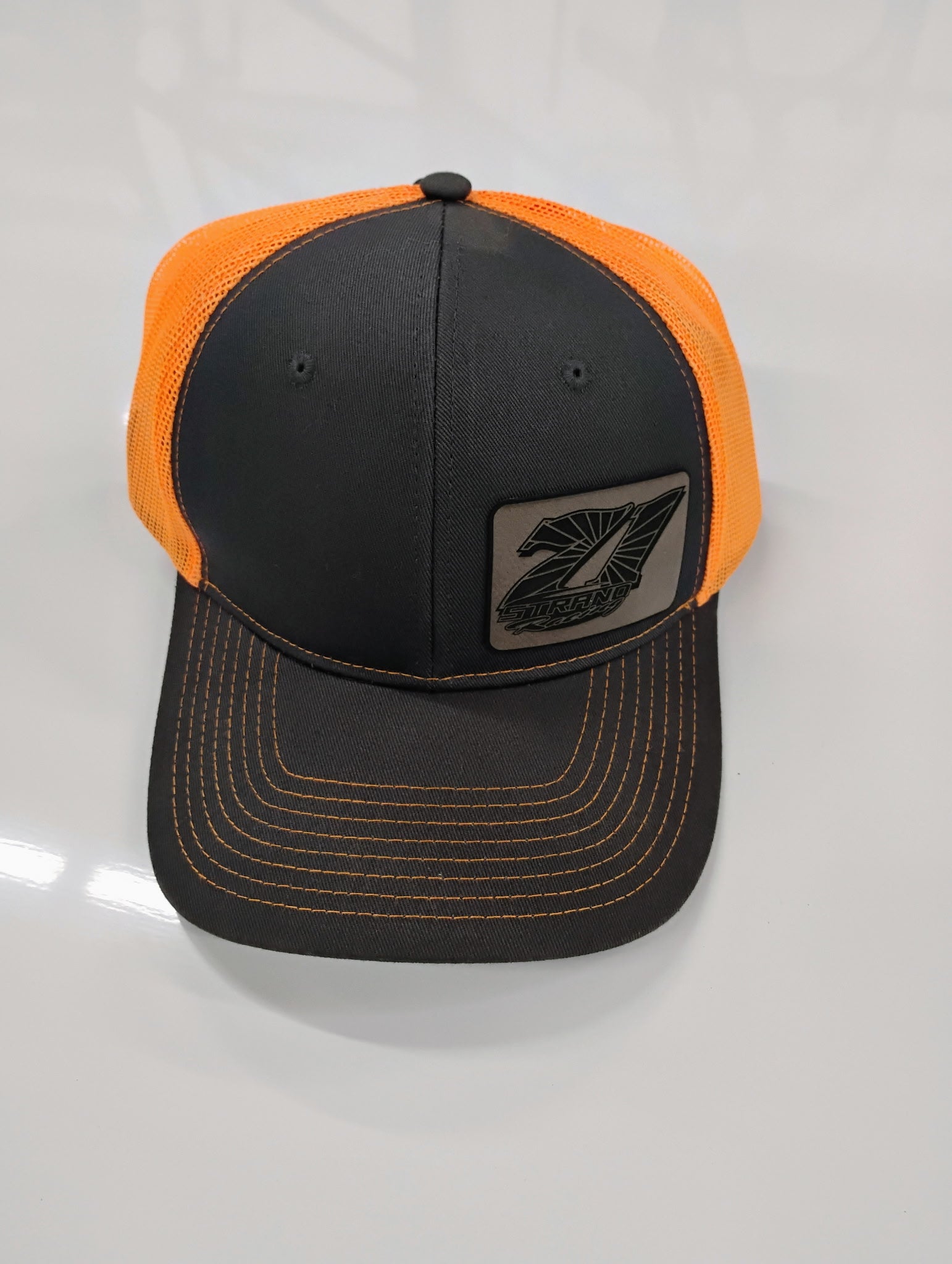 71 Mesh Back Dark Patch Hat in Gray and Orange