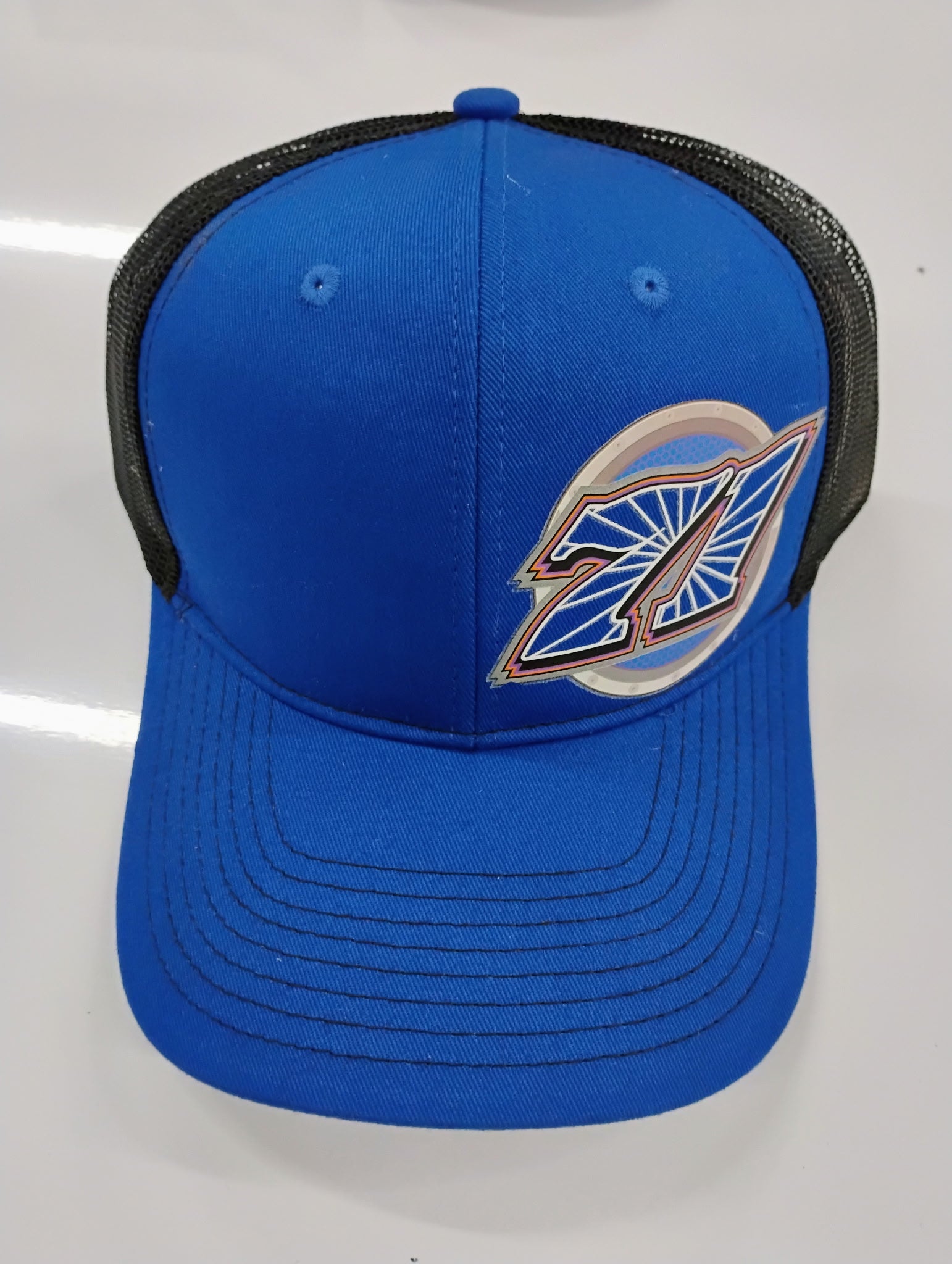 71 Round Logo Mesh Back Patch Hat in Blue and Black